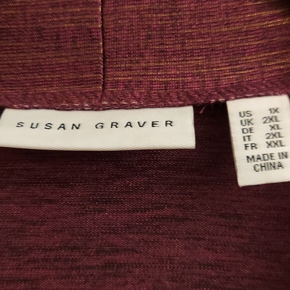 SUSAN GRAVER "As Is" Foil Print Open Front Long Sleeve Cardigan 1X Longline - Picture 4 of 11